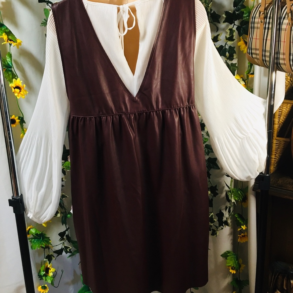 ZARA faux leather dress. Brown/Maroon colour - Picture 5 of 9